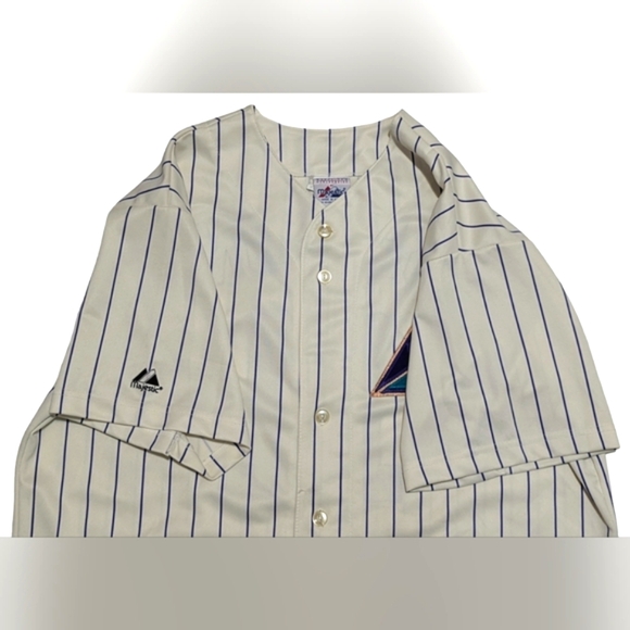 Majestic MLB Arizona D-Backs Men's XL Ivory Purple Pin-stripe #11 Sexson Jersey - Picture 6 of 16
